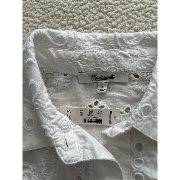 Madewell $148 Embroidered Oversized Button-Up Shirt Blouse White Size S #NU457 - Picture 11 of 15